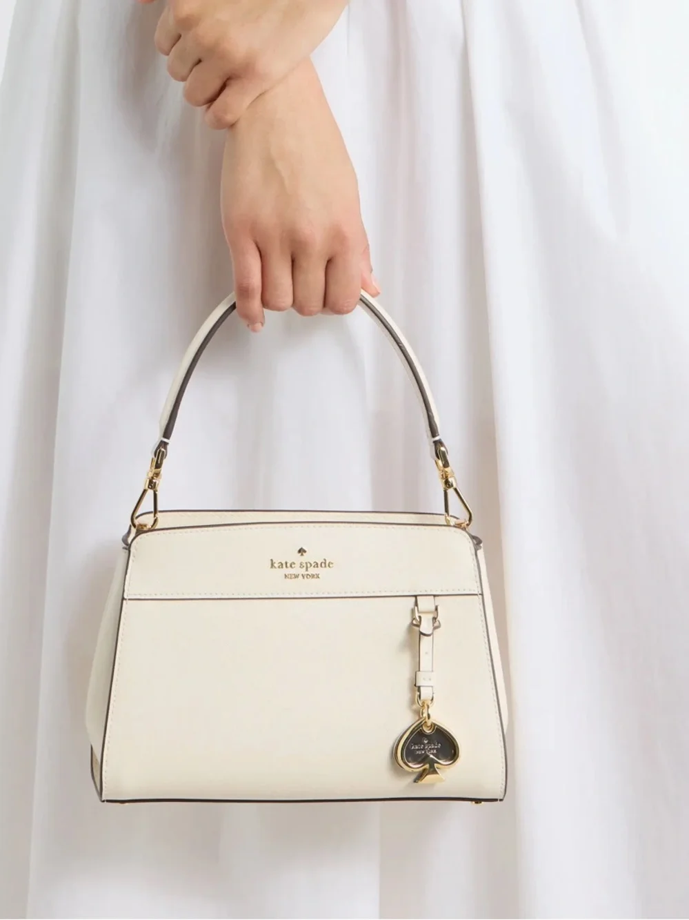 kate spade Cream Leather Top-Handle Satchel with Gold Charm